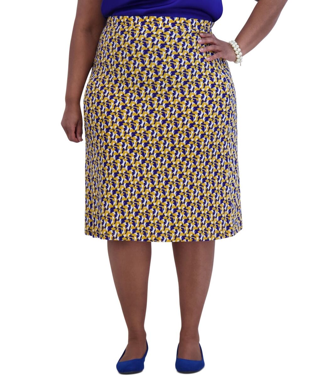 Kasper Women's Printed Ity Pull-On A-Line Skirt Gold Blue Career NWT Size Small